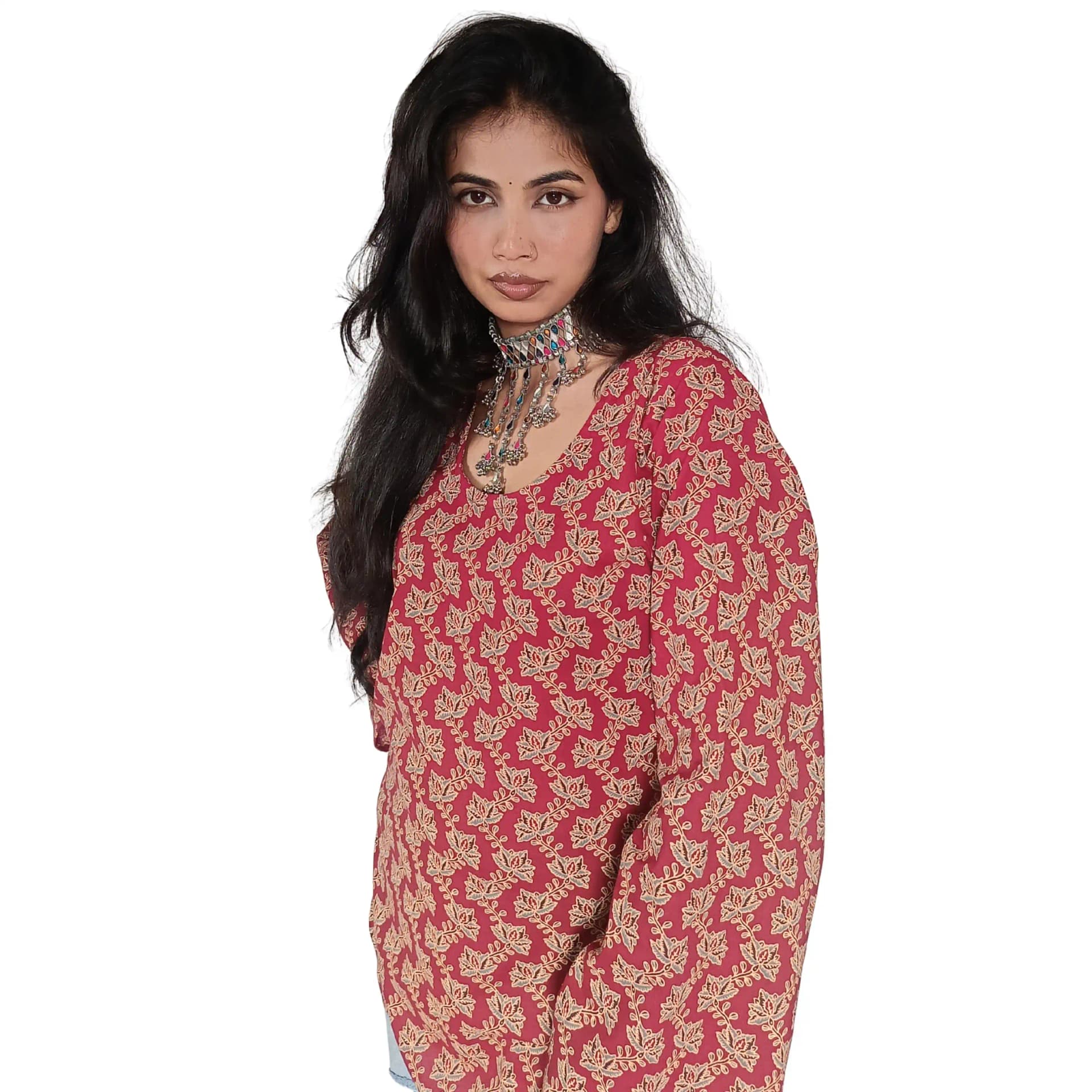 Women's Maroon Printed Cotton Short Kurti | Ethnic Casual Top for Women | Evorece